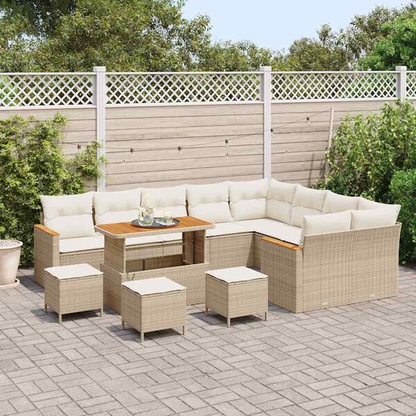 vidaXL Set de canapele pentru grădină cu pernă 13 pcs Bej Poli Rattan