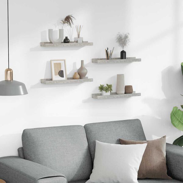 vidaXL Rafturi de perete, 4 buc., gri beton, 40x9x3 cm