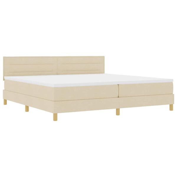 vidaXL Pat cu arcuri cu saltea cu headboard Crem 200 x 200 cm țesătură