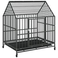vidaXL Cușcă pentru câini cu roți, negru, oțel galvanizat