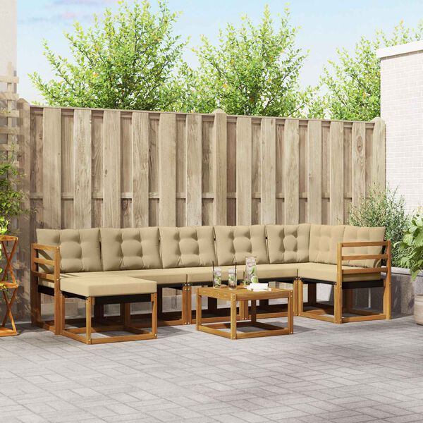 vidaXL Set de canapele de exterior cu pernă 8 pcs Natural și Bej