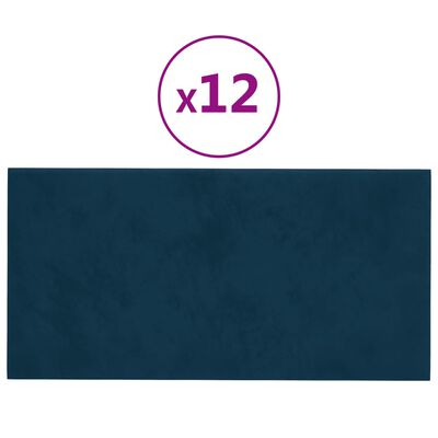 vidaXL Panouri de perete 12 buc. albastru 30x15 cm catifea 0,54 m²