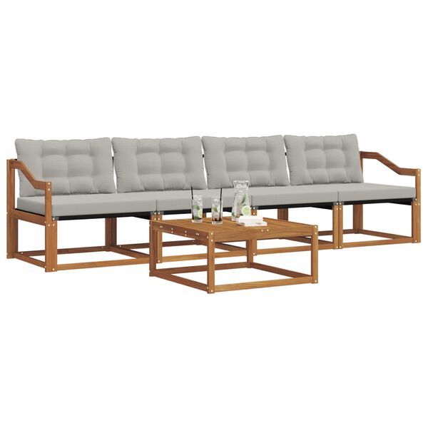 vidaXL Set de canapele de exterior 5 pcs Gri natural și deschis