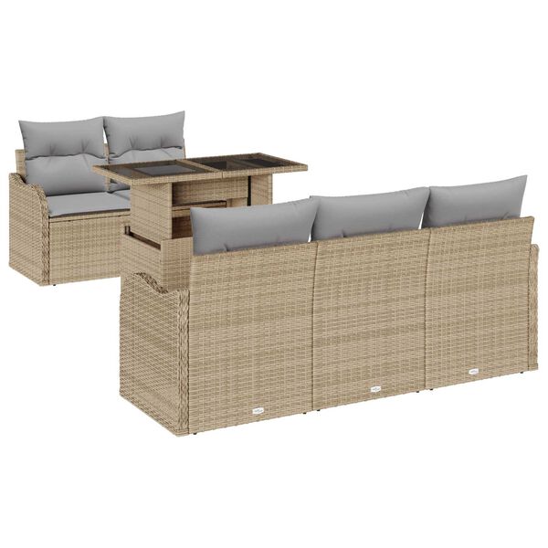 vidaXL Set de canapele pentru grădină cu pernă 6 pcs Bej Poli Rattan
