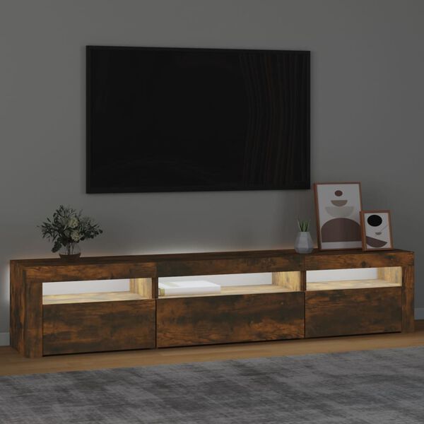 vidaXL Comodă TV cu lumini LED, stejar fumuriu, 195x35x40 cm