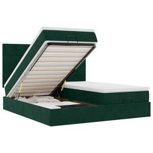 vidaXL Cadru de pat otoman cu saltele, catifea verde &icirc;nchis 180x200cm