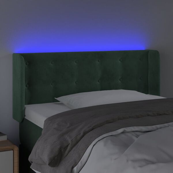 vidaXL Tăblie de pat cu LED, verde &icirc;nchis, 93x16x78/88 cm, catifea