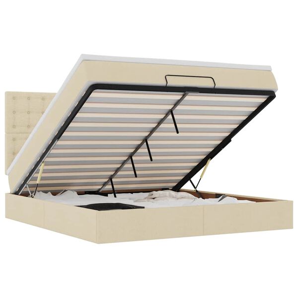 vidaXL Cadru de pat otoman cu saltea crem 180x200cm stofa