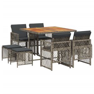 vidaXL Set mobilier grădină cu perne, 9 piese, gri, poliratan