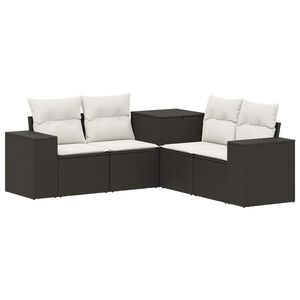 vidaXL Set de canapea 5 buc. Negru și Alb crem Ratan poli și Oțel