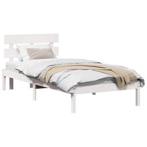 vidaXL Cadru de pat cu headboard Alb 90 x 200 cm Lemn masiv de pin