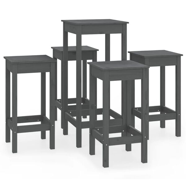 vidaXL Set mobilier de bar, 5 piese, gri, lemn masiv de pin