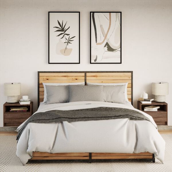 vidaXL Noptiere montate pe perete cu lumini LED, 2 buc., stejar maro