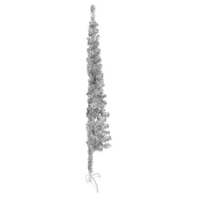 vidaXL Jumătate brad de Crăciun subțire cu suport, argintiu, 120 cm