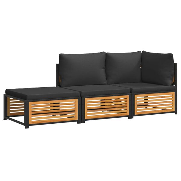 vidaXL Set de canapele de grădină cu perne, 3 piese, lemn masiv acacia