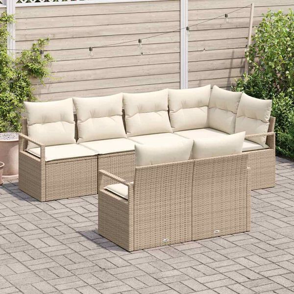 vidaXL Set de canapele pentru grădină 7 pcs Bej Rattan poli