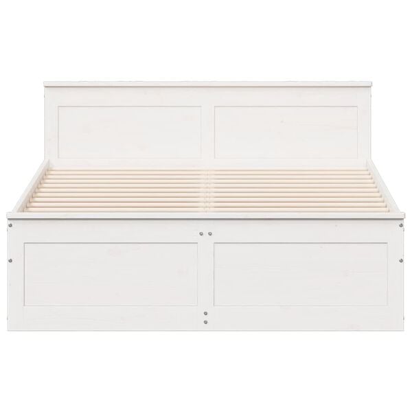 vidaXL Cadru pat fără saltea/cu tăblie, alb, 150x200cm, lemn masiv pin