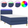vidaXL Pat cu arcuri, saltea și LED, albastru, 90x200 cm, textil