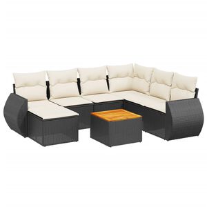 vidaXL Set mobilier de grădină cu perne, 8 piese, negru, poliratan