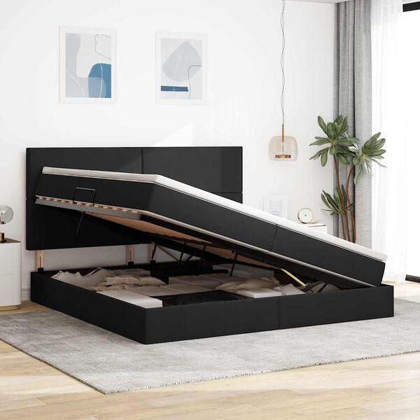 vidaXL Pat cu saltea și LED cu saltea Negru 200 x 200 cm Poliester