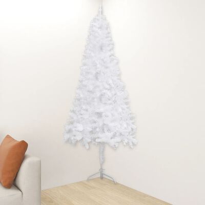 vidaXL Brad Crăciun de colț artificial pre-iluminat, alb, 210 cm, PVC