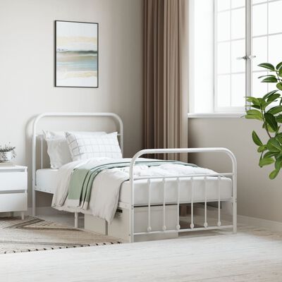 vidaXL Cadru de pat metalic cu tăblie de cap/picioare, alb, 100x190 cm