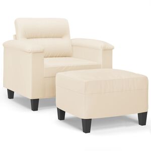 vidaXL Fotoliu canapea cu taburet, bej, 60 cm, microfibră