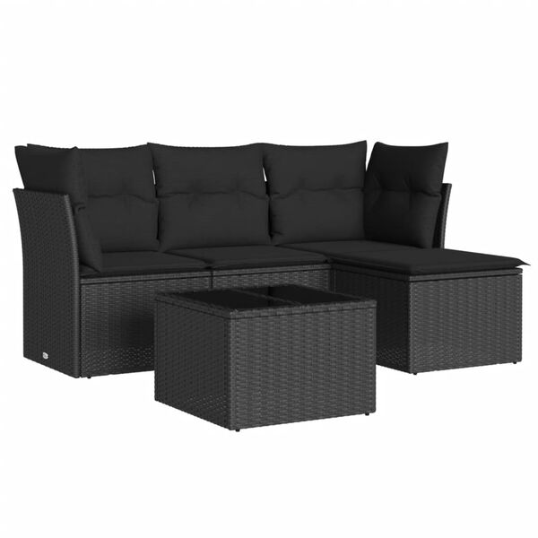 vidaXL Set mobilier de grădină cu perne, 5 piese, negru, poliratan