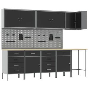 vidaXL Set de dulapuri de lucru cu sertar cu raft 12 buc. Negru și Gri