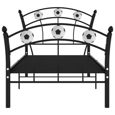 vidaXL Cadru de pat, cu model de fotbal, negru, 90x200 cm, metal
