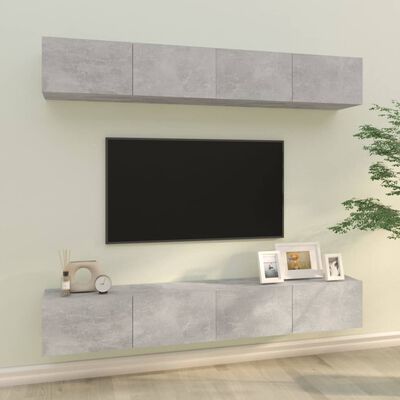 vidaXL Dulapuri TV de perete, 4 buc, gri beton, 100x30x30 cm