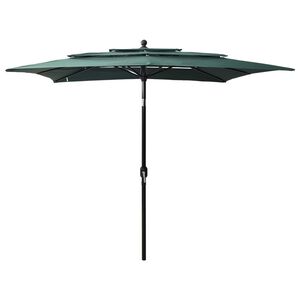 vidaXL Umbrelă de soare 3 niveluri, st&acirc;lp aluminiu, verde, 2,5x2,5 m