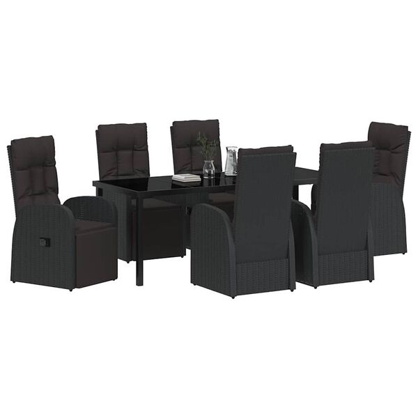 vidaXL Set de masă pentru grădină cu pernă 7 pcs Negru poliratan