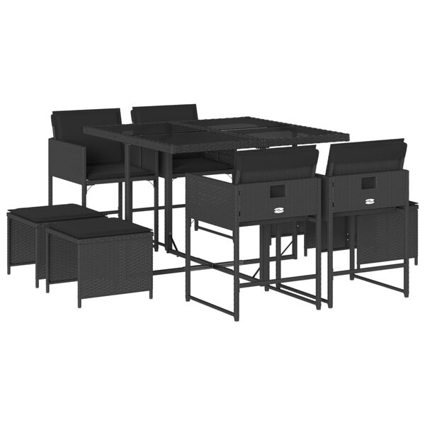 vidaXL Set mobilier de grădină cu perne, 9 piese, negru, poliratan