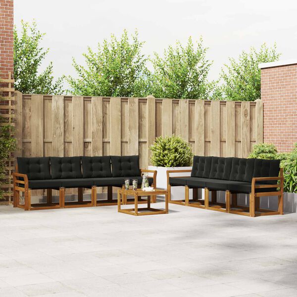 vidaXL Set de canapele de exterior cu pernă 9 pcs Natural și Negru