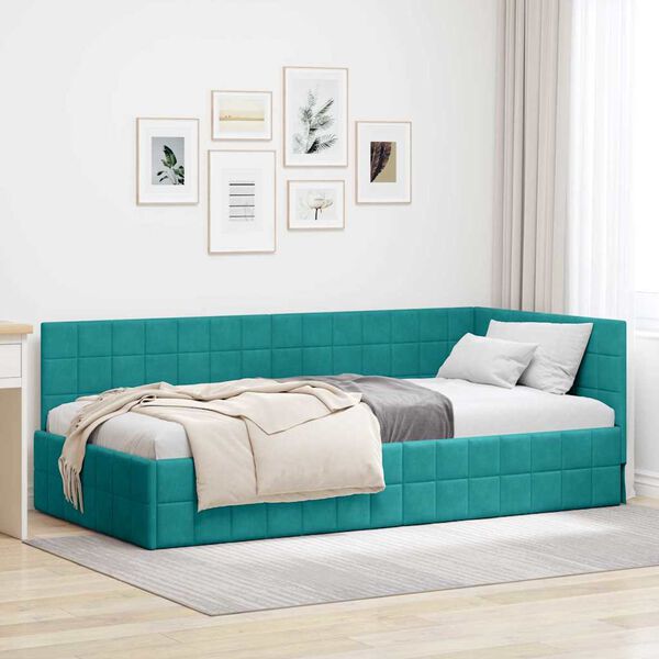vidaXL Cadru de pat colțar cu headboard Turcoaz 90 cm x 190 cm Catifea