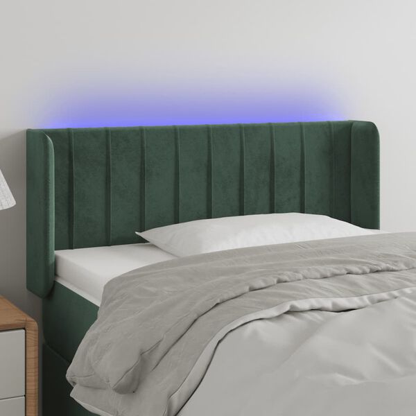 vidaXL Tăblie de pat cu LED, verde &icirc;nchis, 103x16x78/88 cm, catifea