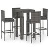 vidaXL Set mobilier bar de grădină cu perne, 5 piese, gri, poliratan