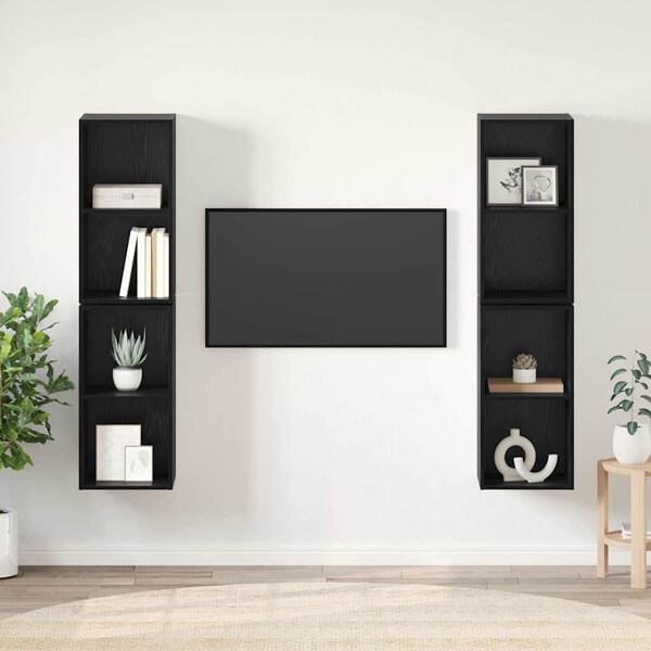 vidaXL Set comodă TV 4 pcs Stejar Negru 37 x 37 x 72 cm Lemn compozit