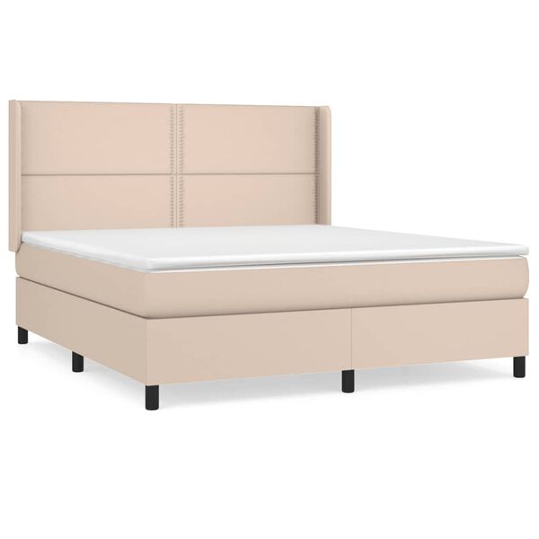 vidaXL Pat box spring cu saltea, cappuccino, 180x200cm piele ecologică