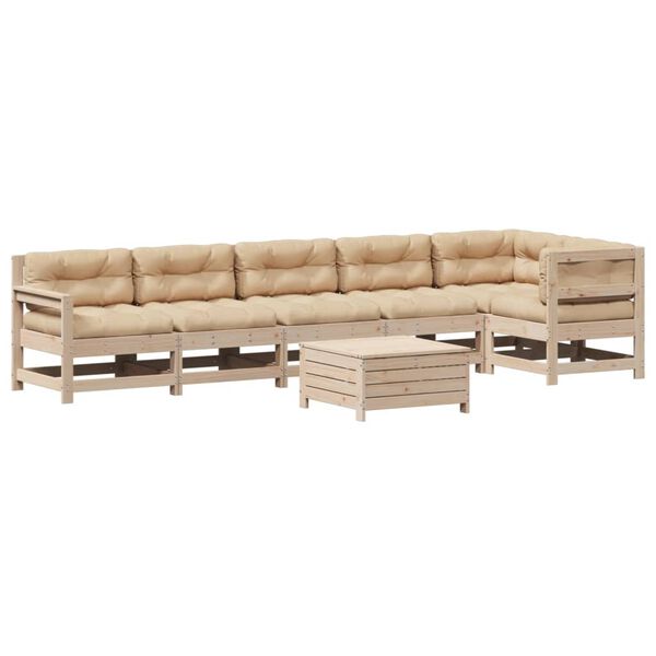 vidaXL Set mobilier de grădină cu perne, 7 piese, lemn masiv de pin