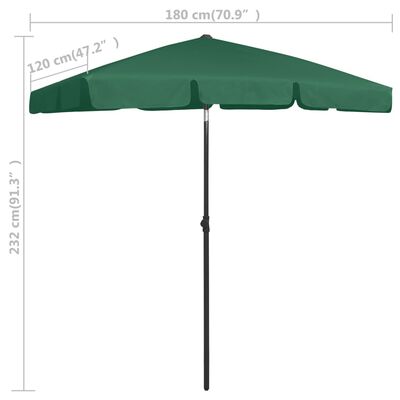 vidaXL Umbrelă de plajă, verde, 180x120 cm