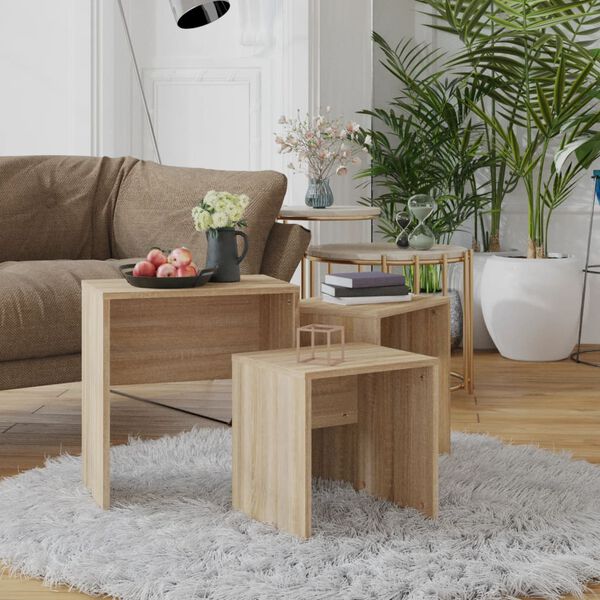 vidaXL Mese suprapuse de cafea, 3 buc, stejar sonoma, lemn prelucrat