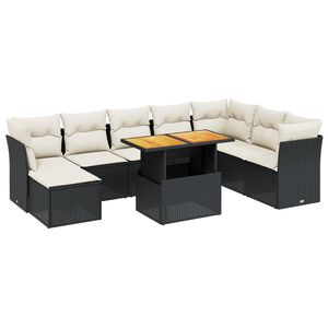 vidaXL Set mobilier de grădină cu perne, 9 piese, negru, poliratan