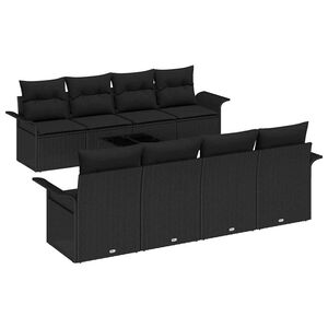 vidaXL Set de canapele pentru grădină cu pernă 9 pcs Negru poliratan