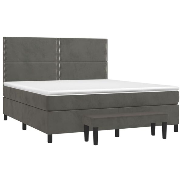 vidaXL Pat box spring cu saltea, gri &icirc;nchis, 160x200 cm, catifea
