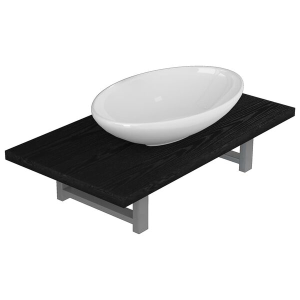 vidaXL Set mobilier de baie, 2 piese, negru, ceramică