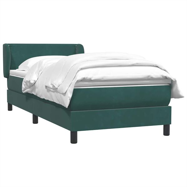 vidaXL Pat box spring cu saltea, verde &icirc;nchis, 80x210 cm, catifea