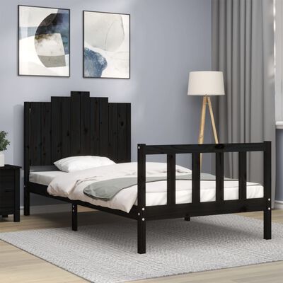vidaXL Cadru de pat cu tăblie, negru, 100x200 cm, lemn masiv