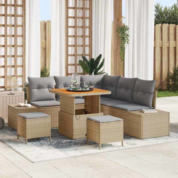vidaXL Set de canapele pentru grădină cu pernă 8 pcs Bej Rattan poli